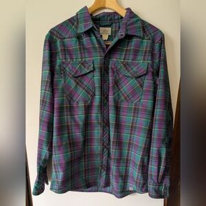 LLBean Men's Medium Regular Flannel Shirt Purple & Green Plaid Button Down